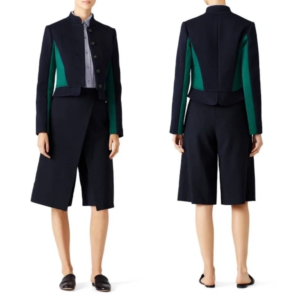 NWT Tory Burch Canter Riding Jacket Navy Blue & Green Size 2 - Picture 16 of 16